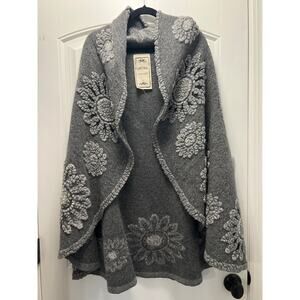 Vintage Concept Women’s Floral Waterfall Cardigan Sweater Vest Size L Gray